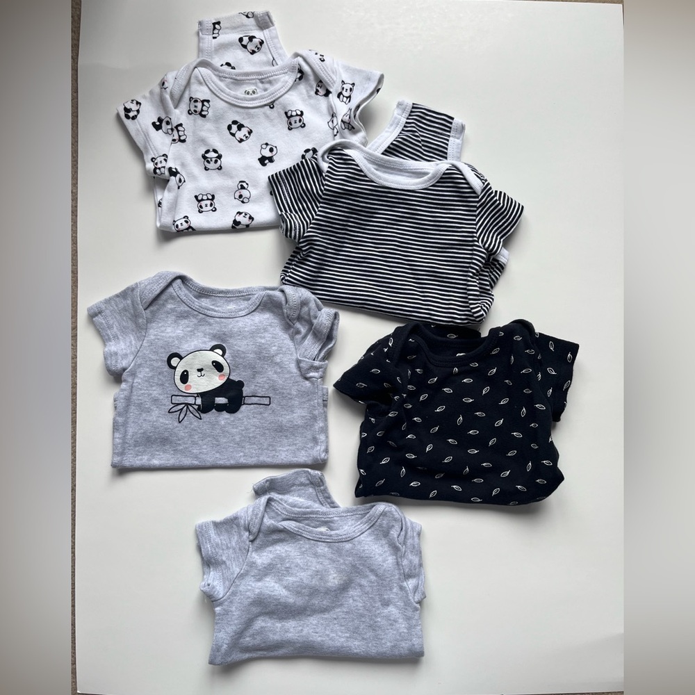 Assorted Baby Bodysuits - Black, White, Gray
